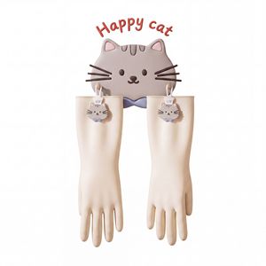 Gants ménagers en forme de chat mignon, longs gants de nettoyage en caoutchouc avec crochet de suspension pour la cuisine et la salle de bain - Product Image 1