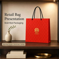 Sac shopping en papier rouge personnalisable avec logo, emballage cadeau, boutique de détail