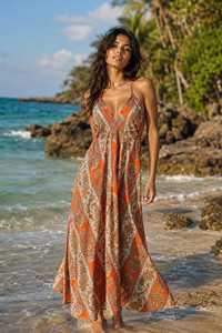 Handmade Woven Silk Halter Floor-Length Natural Waist Bohemian Festival Wear for Women | Summer <b>Beach</b> Dress - Product Image 6