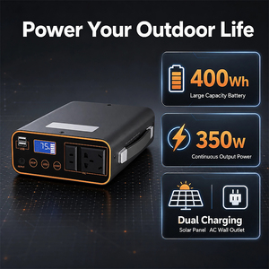 Générateur solaire portable 400Wh, station solaire mobile d'urgence pour l'extérieur, onduleur à onde sinusoïdale pure, panneau solaire, lampe de poche pour voiture - Product Image 2