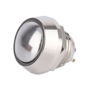 12mm Domed Momentary Button Switch Brass Nickel Non-Illumination 2A 1NO Waterproof IP65 2Pins Terminal Metal Push Button