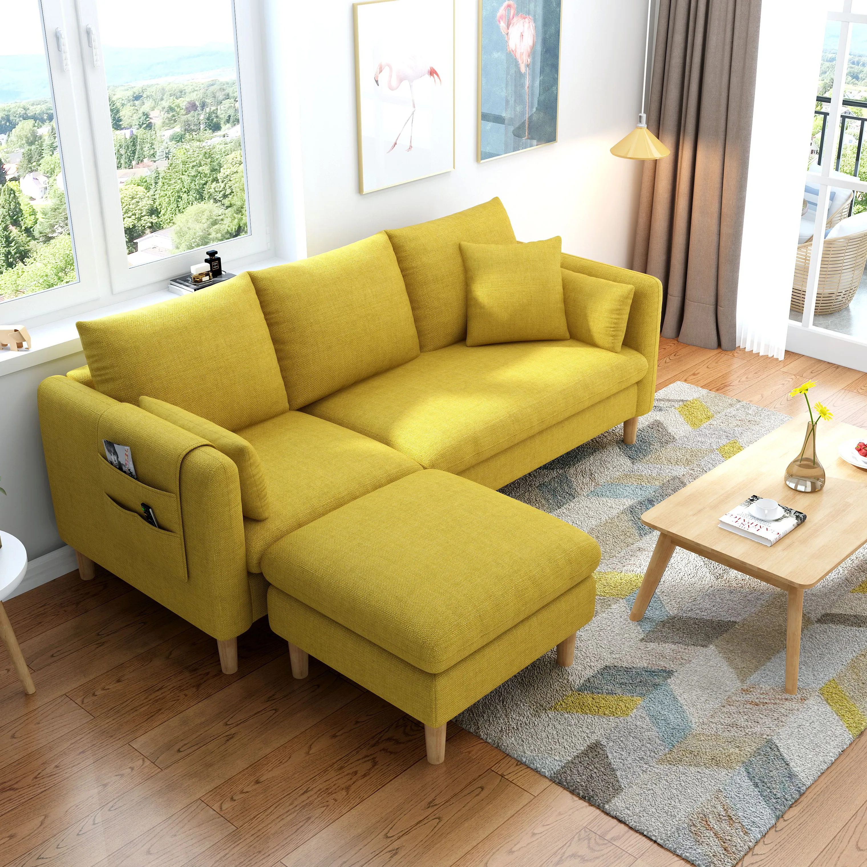 Đồ Nội Thất Hiện Đại Tối Giản Ý Ghế Vải 3 Chỗ Ngồi Hình Chữ L Giường Sofa Vải