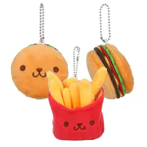 Comida barata suave pequeño llavero de peluche de juguete personalizado comida rápida hamburguesa patatas fritas juguete regalos de promoción