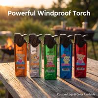 Briquet torche coupe-vent à flamme jet, rechargeable au gaz butane, avec coque métallique et motif de dessin animé mignon, idéal pour cadeau, vente en gros