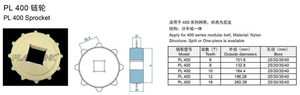 <span class=keywords><strong>PL</strong></span> 400 Kunststoff Modular Belt Nylon Kettenrad 400 Ersatz förderer teil - Product Image 2