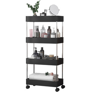Chariot de rangement étroit à 4 niveaux en PP écologique, étanche, avec étagères coulissantes et support amovible - Product Image 5