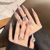Diseño #2462 lujo Bling rosa azul alta calidad a granel 3D acrílico uñas diseño venta al por mayor casado Prensa en uñas con diamantes de imitación