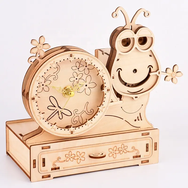 Orologio meccanico in legno 3d Puzzle giocattolo lumache modello portapenne Set famiglia artigianato in legno regali di compleanno bambini Montessori educativo