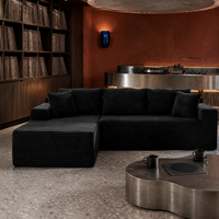 Canapé modulaire en forme de L en velours côtelé noir, sans structure, moelleux, avec mousse à mémoire de forme, aucun assemblage requis, design moderne