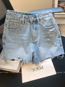 Shorts en jean taille haute pour <span class=keywords><strong>femme</strong></span>, déchirés et effilochés, style vintage, décontractés et sexy pour l'été - Product Image 2