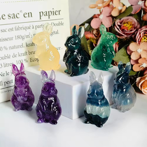 Sculpture de lapin en fluorite colorée en gros, sculpture animale en pierre naturelle, artisanat en pierre semi-précieuse pour la décoration intérieure - Product Image 4