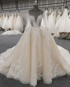 Gaun Pengantin Renda Prancis Elegan, Gaun Pengantin Sampanye Elegan Mode Terbaru 2022