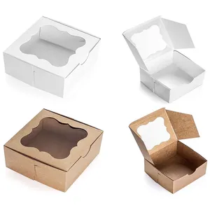 Kraft Paper Cake Boxes With Clear Window Card Board For Donut Mini Cake Pie Slice Dessert Treat