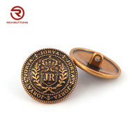 Boutons en métal doré à tige plate, moulés sous pression, avec logo personnalisé en relief, en alliage de zinc écologique, pour la couture (vente en gros)