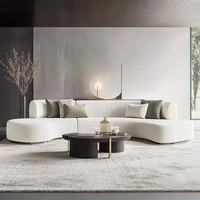 Canapé double place en bois blanc Moon Circle Love Seat avec coussin en tissu pour villas Meubles rembourrés