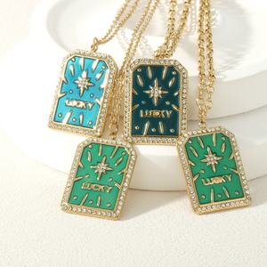 Avrupa Amerikan <span class=keywords><strong>Tarot</strong></span> Yıldızlı Gökyüzü Kadın Modası Yağlı Yüksek Kalite Turkuaz Kolye Kadınlar İçin - Product Image 2