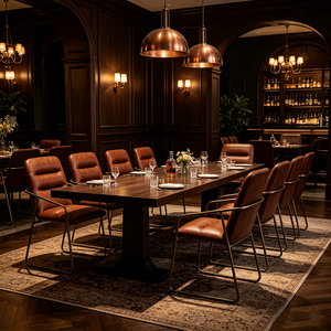 Commercio all'ingrosso contemporanea <span class=keywords><strong>in</strong></span> <span class=keywords><strong>pelle</strong></span> vintage <span class=keywords><strong>in</strong></span> metallo poltrona per sala da pranzo forgiato <span class=keywords><strong>in</strong></span> ferro <span class=keywords><strong>marrone</strong></span> <span class=keywords><strong>pelle</strong></span> sedia da pranzo con schienale alto - Product Image 1