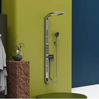 Système de douche mural de luxe en laiton cuivré brossé avec affichage numérique LED, cascade et pluie multifonctions