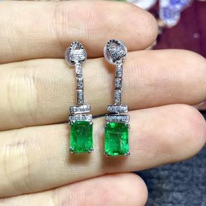 18K White Solid Gold <strong>Drop</strong> Natural <strong>Emerald</strong> Gemstone <strong>Earrings</strong> - Product Image 1