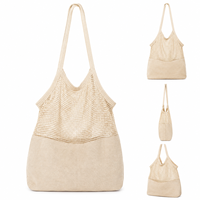 Sac de courses réutilisable en jute biologique tricoté avec longue poignée en corde pour fruits, légumes, savon et courses