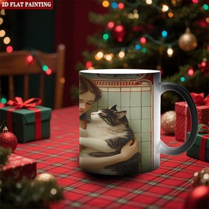 Taza de Cerámica Negra Esmerilada de 11 oz, Taza que Cambia de Color con Diseño de Gato - Product Image 2