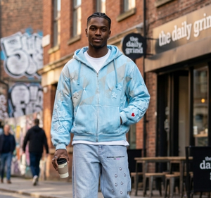 Sudadera con Capucha Negra Extra Grande de Moda con Parches de Estrellas Blancas, Sudadera Informal para Hombre, Estilo Hip-Hop - Product Image 2