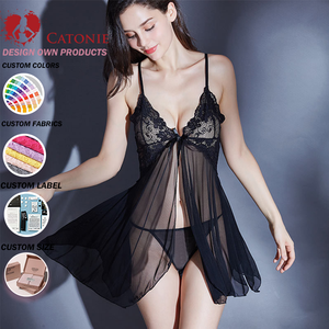 Lencería Romántica <span class=keywords><strong>de</strong></span> Encaje ODM para Mujer, Estilo Europeo y Americano, Transparente, Seductora, Conjunto <span class=keywords><strong>de</strong></span> Pijama Sexy con Tirantes - Product Image 1