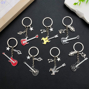 QY Zinc Alloy Guitar Keychain Metal <b>Key</b> <b>Ring</b> Enamel <b>Bag</b> Charm Music Pendant Promotional Gift - Product Image 2