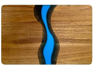 Tabla de cortar de queso de charcutería de madera de acacia de resina de bambú ecológica con mango elegante patrón de ola Oceánica para comida de cocina - Product Image 5