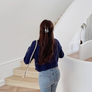 Conjunto de Cárdigan y Camisola de Punto Runqi Azul Marino para Mujer, con Patrón Bordado, Talla Grande - Product Image 4