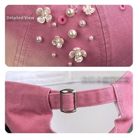 Gorra de Béisbol con Perlas y Flores Estilo Coreano para Mujer, Gorra con Visera Curva y Pedrería, Protección Solar Casual para Todas las Estaciones