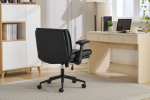 Criss Cross Chair with Flip-Up Armrests, Modern Green <b>Leather</b> Office Chair, Ergonomic, Cross Legged, Adjustable Height - Product Image 2