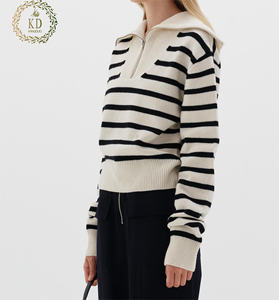 KD Fabricant de tricot OEM ODM personnalisé Tricots Col roulé Manches longues Rayure Sailor <span class=keywords><strong>Pull</strong></span> à fermeture éclair <span class=keywords><strong>Pull</strong></span> pour femmes - Product Image 3