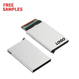 Free Sample 2024 RFID Blocking Aluminum Card Holder Money Clip slim Minimalist card Holder Pop up Metal wallet men Card Holder