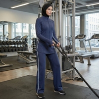 Ensemble de vêtements de sport musulmans 2 pièces pour femmes, manches longues, col haut, pantalon de yoga modeste, séchage rapide, vêtements de sport islamiques pour la salle de sport et la course à pied