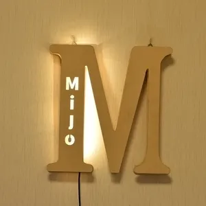 Alphabet LED Wall Lamps Wooden Night Lights 26 Letter Electronic Signs Engravable Name Personalized Desktop Ornaments for Decor