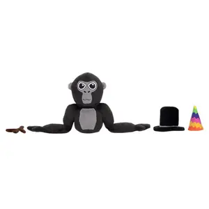 大猩猩标签蒙克毛绒玩具四足裸露牙齿大猩猩毛绒玩具长臂黑猩猩猴子毛绒公仔