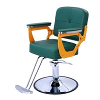 Fauteuil de coiffure inclinable haut de gamme, entièrement vert, avec pompe hydraulique robuste, rotation à 360 degrés, en cuir PU, pour barbier
