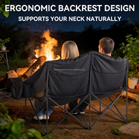 Chaise de camping d'extérieur 3 places rembourrée, triple canapé pliant robuste, fauteuil pliant à quatre sections avec porte-gobelet, cadre en aluminium, design moderne