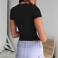 T-shirt pull-over d'été pour femme, style européen et américain, coupe ajustée, chic et tendance, col rond