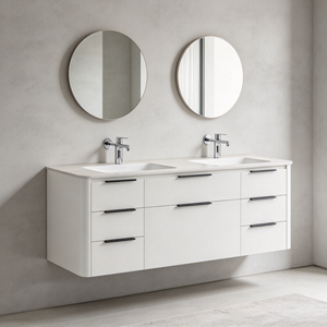 Meuble sous-vasque double autoportant blanc avec poignées noires - Product Image 3