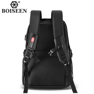 Boiseen Men's <b>Backpack</b> <b>Large</b> Capacity Waterproof With Usb Business Travel Shoulder Bag Solid Color Black - Product Image 2