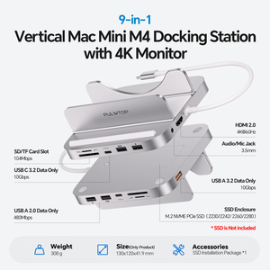 PULWTOP Mac Mini M4 Dock con <span class=keywords><strong>4TB</strong></span> M.2 SSD Enclosure & HD4K,/C 10Gbps, <span class=keywords><strong>SD</strong></span>/TF (SSD NO incluido) para Mac Mini M4 Pro - Product Image 2