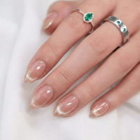 Ongles press-on de luxe à paillettes, effet œil de chat, amande, rose nude scintillant, matériau ABS, certifié CE, 24 pièces