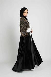 Nouveau design Poncho noir à manches longues, col V évasé, embelli de perles, abaya pour femmes musulmanes - Product Image 6
