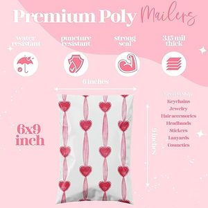 Sobres de Poliéster para Envíos, Paquete de 100, Bolsas de Envío Resistentes al Agua con Cierre Autoadhesivo, Sobres de Correo Resistentes a Desgarros con Diseño de Lazos Rosas - Product Image 6