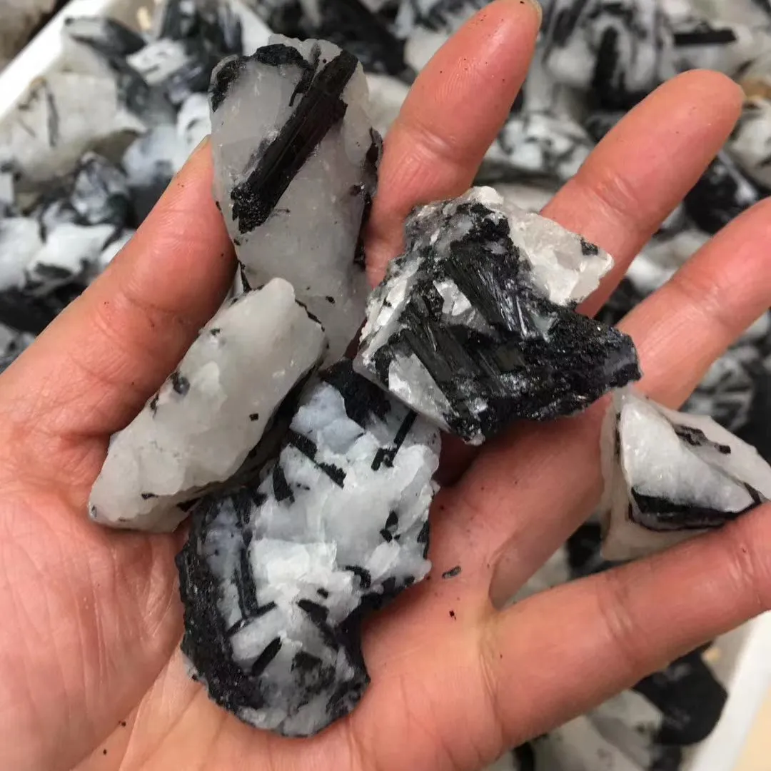 Natural black and white tourmaline crystal raw stone mineral specimens Raw Rock Quartz Stone