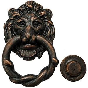 Poignée de porte en fonte motif tête de lion, finition cuivre antique, traditionnelle et durable - Product Image 1