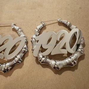 Custom ZETA PHI BETA Sliver Finer Brincos Inoxidável Estilo De Bambu Circular Oco Hoop Brinco Jóias Custom Bamboo Hoop <span class=keywords><strong>Ear</strong></span> - Product Image 3