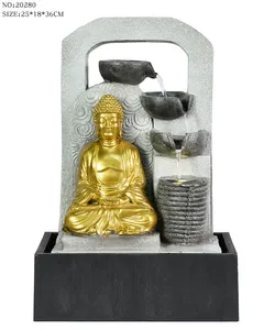 Estatua fuente de cascada de agua decoraciones interiores y exteriores decoración creativa del hogar fuente religiosa de Buda dorado resina